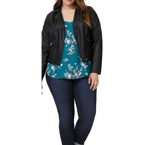 Torrid Teal Green Floral Georgette Raw Edge Chiffon Trim Tank Plus Size 5X - Picture 7 of 7